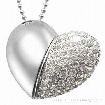 256MB to 32GB Jewelry USB Flash Drives in Heart Shape Style, Customized Logos/Packing Types Accepted